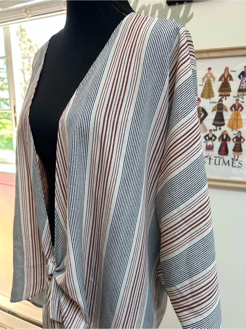 West Kei Striped Open Front Women's Top in White, Black & Brown